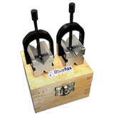 BLUEFOX Tools Precision V Block Set with Clamp – Hardened Steel 90° Angle, 1-5/8” x 1-1/4” x 1-1/4” | Machining, Drilling, Grinding & Layout Tool | Supplied in Wooden Box
