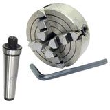 70mm 4-Jaw Independent Lathe Chuck with M14x1 Thread – MT3 (3MT) Shank Arbor | Bluefox Tools