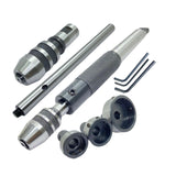 Lathe Tailstock Tap & Die Holder Set MT3 Shank – 8 Pcs Threading & Tapping Kit with Morse Taper Arbor, Knurled Sleeve, and Stop Handle – Fits 13/16", 1", & 1-1/2" Round Dies – Precision Tap Chuck Set