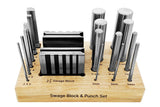 BLUEFOX TOOLS Steel Swage Block & Forming Design Block with 16 Punches | Jewelry Shaping & Metal Forming Tool Set with Wooden Stand