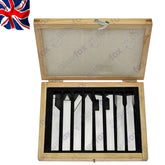 8 Pc HSS Ground Lathe Tool Set 8mm Turning Form Cutting Tools in Wooden Box Bluefox | UK STOCK