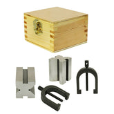 Precision Engineers V-Block Clamp Set | Matched Pair V Blocks with Clamps | 1-5/8" x 1-1/4" x 1-1/4" | Hardened Steel | Wooden Box