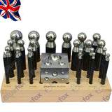 Jewellers 25 Piece Doming Block & Punch Set | Steel Dapping Forming Kit with Wooden Stand | UK STOCK