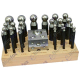 Jewellers 25 Piece Doming Block & Punch Set | Steel Dapping Forming Kit with Wooden Stand | UK STOCK