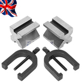 Precision Engineers Vee Blocks & Clamp Set | Matched Pair 1-1/2" x 1-1/2" x 2" Hardened Steel | UK STOCK