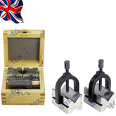 Precision Engineers Vee Blocks & Clamp Set | Matched Pair with Wooden Box | 1-5/8" x 1-1/4" x 1-1/4" | UK STOCK