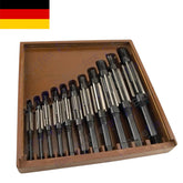11 Pcs Adjustable Hand Reamer Set H4–H14 (15/32"–1-1/2") HSS Blades with Wooden Box | Bluefox Tools | DE