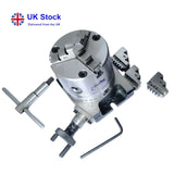 80mm Horizontal Vertical Rotary Table with 80mm 3 Jaw Self Centering Chuck & T-Nuts | Bluefox Tools | UK STOCK