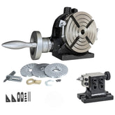 BlueFox Tools HV6 6" (150mm) Horizontal Vertical Rotary Table Kit | Tailstock, Dividing Plate Set & Clamping Kit | MT2, 90:1, 4 Slot