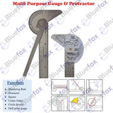 🔧 BLUEFOX TOOLS Multi-Purpose Stainless Steel Protractor Square Rule & Centre Finder – Drill Point Gauge