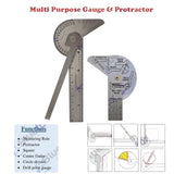 Multi-Purpose Stainless Steel Gauge – Protractor, Rule, Centre Finder & Drill Point Gauge (All-in-One Tool)