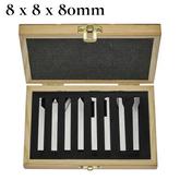 8 Pc HSS Lathe Form Tool Set 8 x 8 x 80mm | M2 Grade High Speed Steel Turning, Boring, Parting & Threading Tools with Wooden Box
