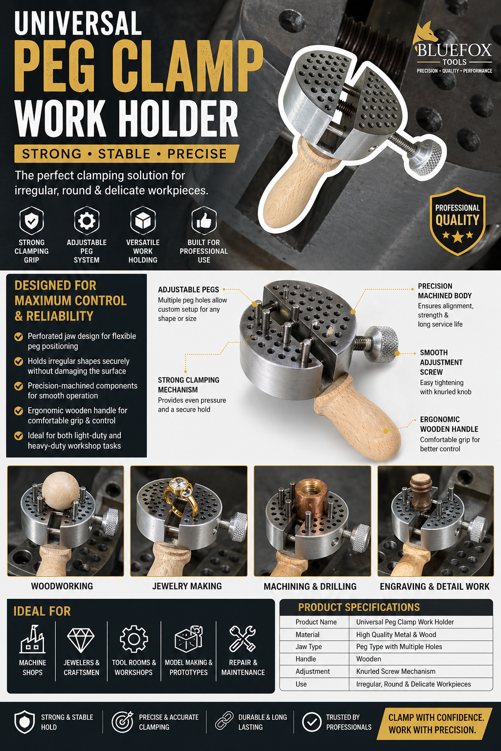 🛠️✨ Universal Peg Clamp Work Holder – Precision Clamping Made Easy 🔩🎯