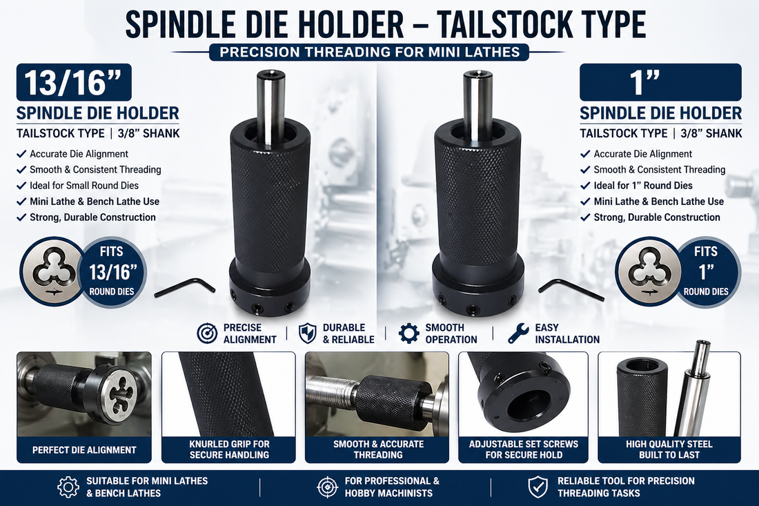 🔧 Spindle Die Holder – Tailstock Type | 🎯 Precision Threading for Mini & Bench Lathes (13/16″ & 1″ Sizes) ⚙️