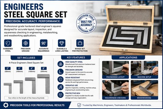 🧰 Precision Engineers Steel Square Set – Hardened & Ground Measuring Squares 📐⚙️