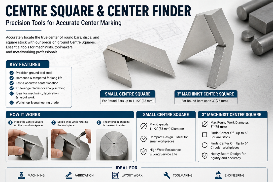 🔧 Precision Centre Square & Machinist Center Finder | Small & 3" Sizes | Bluefox Tools