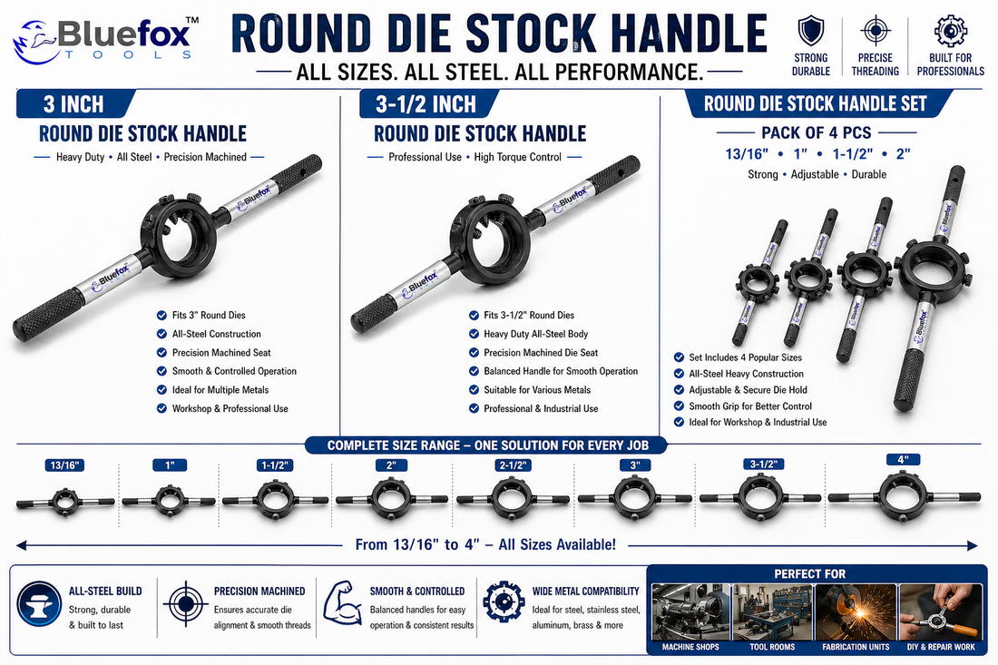 🔧 Round Die Stock Handle – Heavy Duty All-Steel External Threading Tool | Bluefox Tools