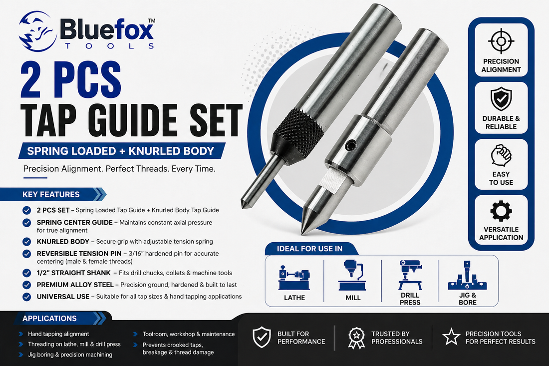 Bluefox Tools Spring Center Tap Guide Set (2 PCS) | Precision Tapping Alignment Tool for Lathe, Mill & Drill Press