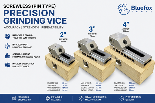 🔧 BLUEFOX TOOLS Screwless (Pin Type) Precision Grinding Vice / Vise – 2", 3" & 4" Jaw Width | Toolmaker Grade Accuracy