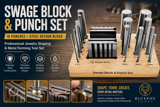 🔧 BLUEFOX TOOLS Steel Swage Block & Forming Design Block with 16 Punches