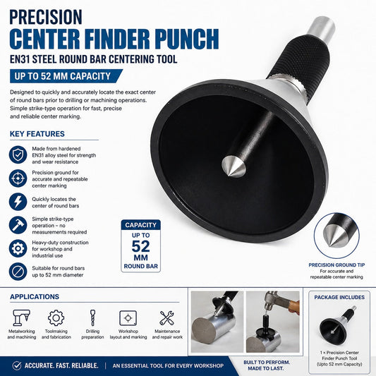 🔧 Precision Center Finder Punch – EN31 Steel Round Bar Centering Tool | Up to 52 mm Capacity