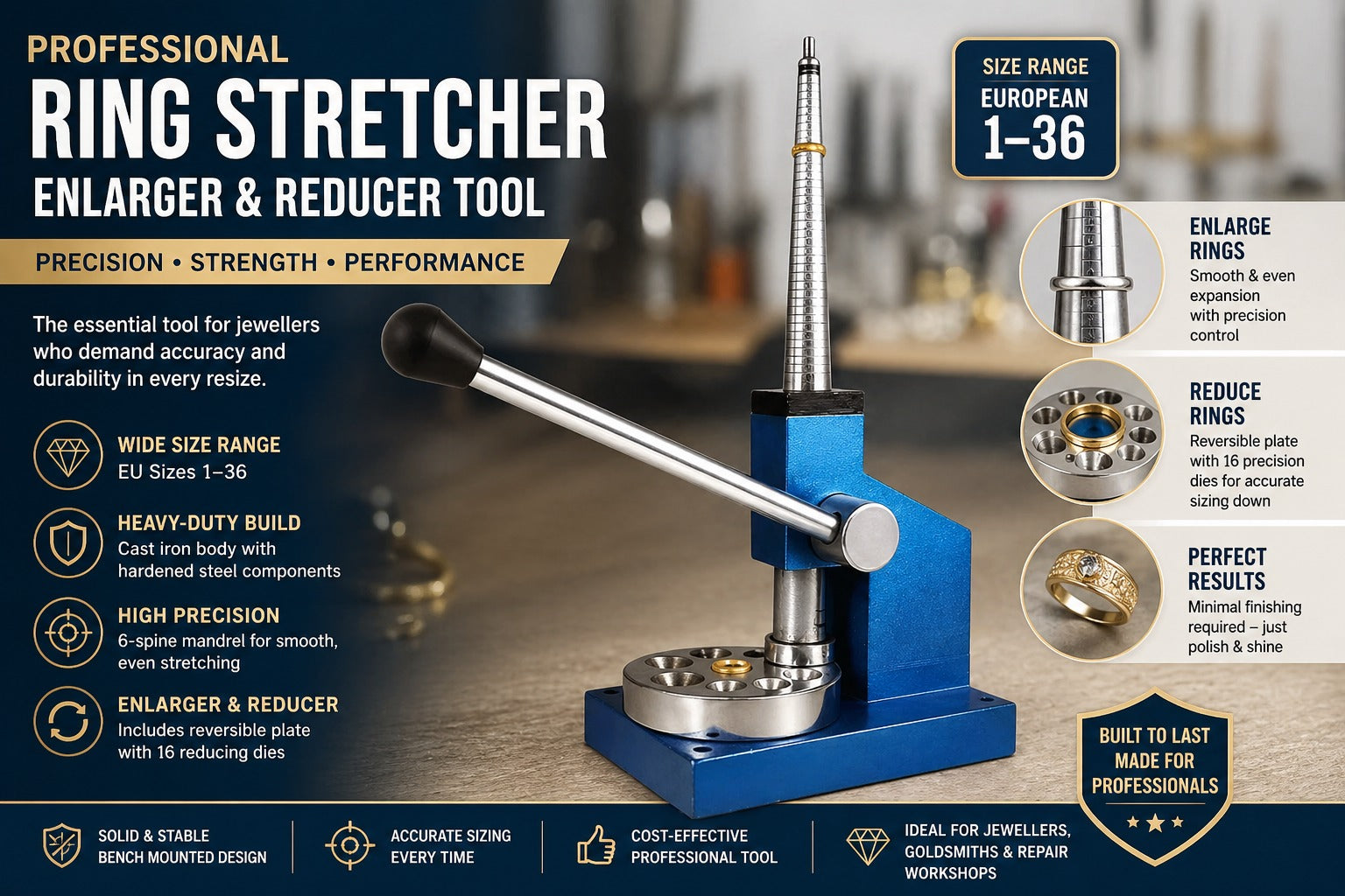 Jewellers Ring Stretcher Enlarger & Reducer Tool EU 1–36 | BluefoxTool ...