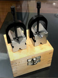 Precision Engineers V-Block Clamp Set | Matched Pair V Blocks with Clamps | 1-5/8" x 1-1/4" x 1-1/4" | Hardened Steel | Wooden Box
