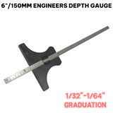 Engineer's Depth Gauge 150mm / 6 Inch Stainless Steel Ruler | Metric & Imperial Precision Depth Measuring Tool