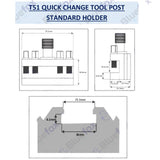 2 x T51 T1 Quick Change Tool Post Holders | 16mm Capacity | Boxford & Small Harrison Lathes | UK STOCK