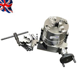 4" Horizontal Vertical Rotary Table with 100mm 4 Jaw Self Centering Chuck & Backplate | 4 Slot Milling Rotary Table | Bluefox Tools | UK STOCK