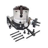 BlueFox Tools 4" (100mm) Tilting Rotary Table with 100mm 4 Jaw Independent Chuck & Backplate | M14×1 | Precision Milling Rotary Table