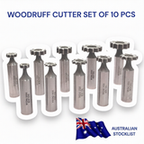 10-Piece HSS Woodruff Key Cutter Set – M2 Grade HSS, 1/2" Shank | Bluefox Tools
