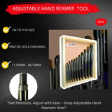 BlueFox Tools 11 Pcs Adjustable Hand Reamer Set H4–H14 (15/32" to 1-1/2" / 11.9–38.1mm) | Carbon Steel Precision Hand Reamers with Wooden Storage Box