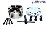 BlueFox Tools 4" (100mm) Tilting Rotary Table with 100mm 4 Jaw Independent Chuck & Backplate | M14×1 | Precision Milling Rotary Table