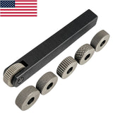 1/2" x 1/2" x 4" Single Wheel Knurling Tool Holder with 6 HSS Knurling Wheels, 12mm Square Shank, 0.5mm 1mm 1.5mm Fine Medium Coarse Knurls for Lathe | USA STOCK