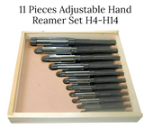 BlueFox Tools 11 Pcs Adjustable Hand Reamer Set H4–H14 (15/32" to 1-1/2" / 11.9–38.1mm) | Carbon Steel Precision Hand Reamers with Wooden Storage Box